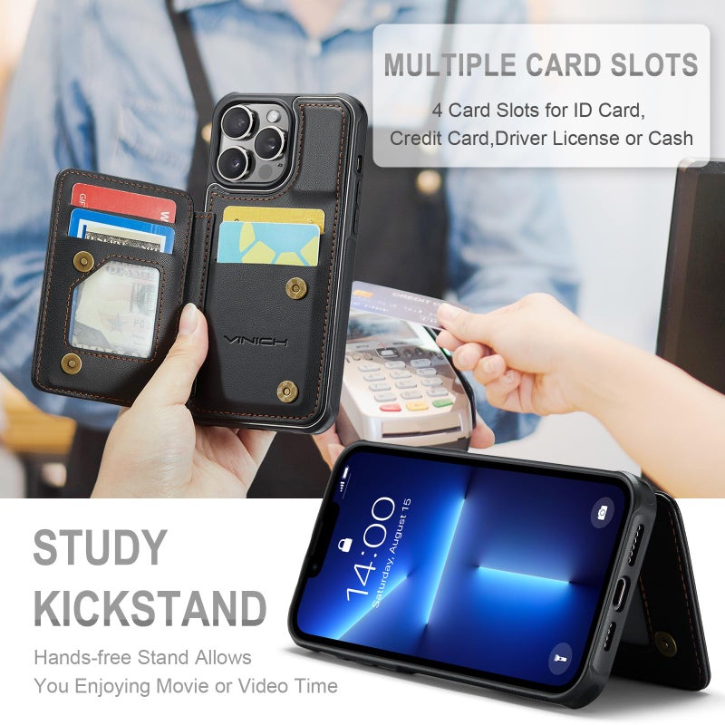 Vinich for iPhone 13 Pro Max Wallet Case with Card Holder, RFID Blocking Credit Slots Kickstand Shockproof Phone Cover Fit for iPhone 13 Pro Max 6.7" Black - Image 4