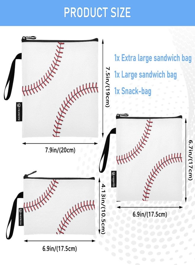 XUWU Reusable Food Storage Bags Baseball 3 Pack Set Lunch Bag Compact Sandwich Snack Bag Small Medium Large for Lunch, Travel & Organization - Image 3