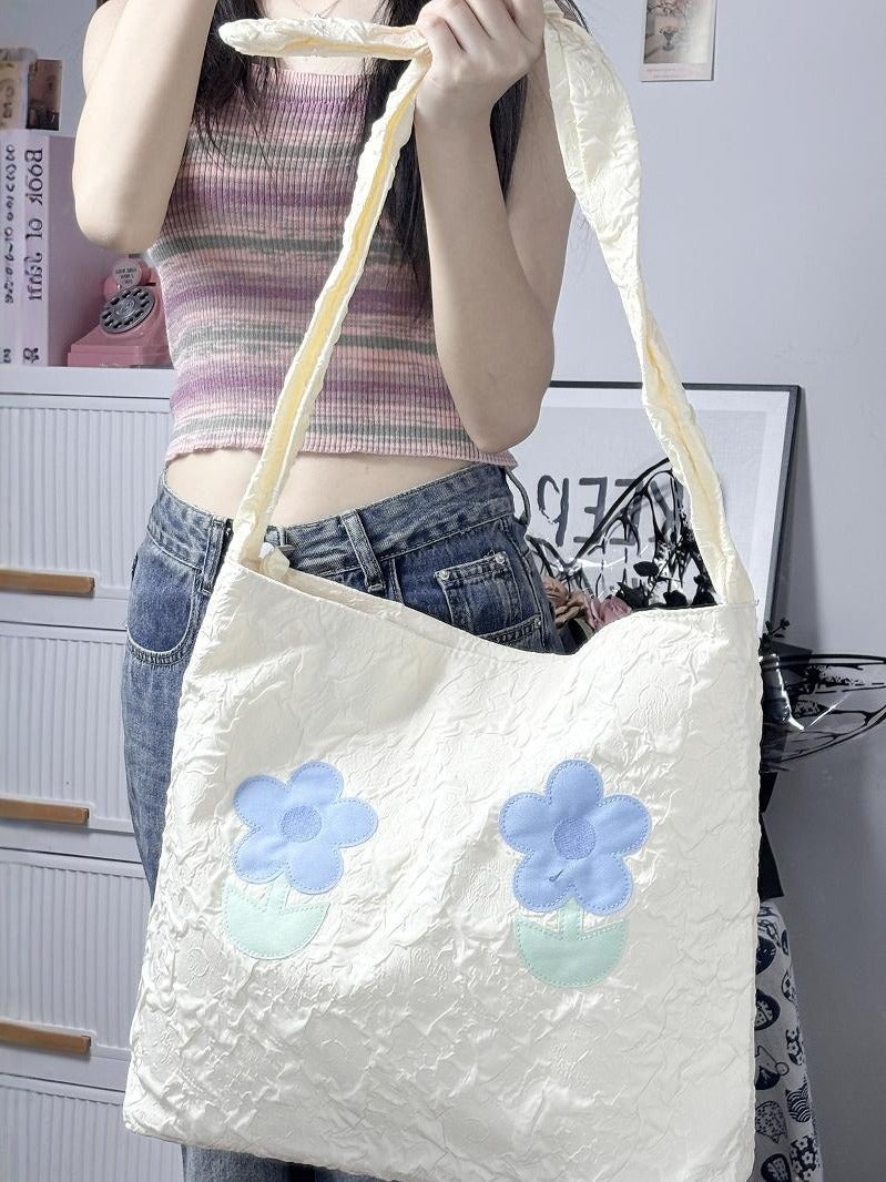 Fresh And Cute Flower Handbag Women'S Super Soft Large Capacity Canvas Shoulder Crossbody Bag For Students - Image 3