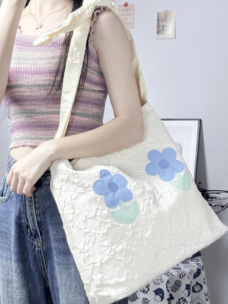Fresh And Cute Flower Handbag Women'S Super Soft Large Capacity Canvas Shoulder Crossbody Bag For Students - Image 1