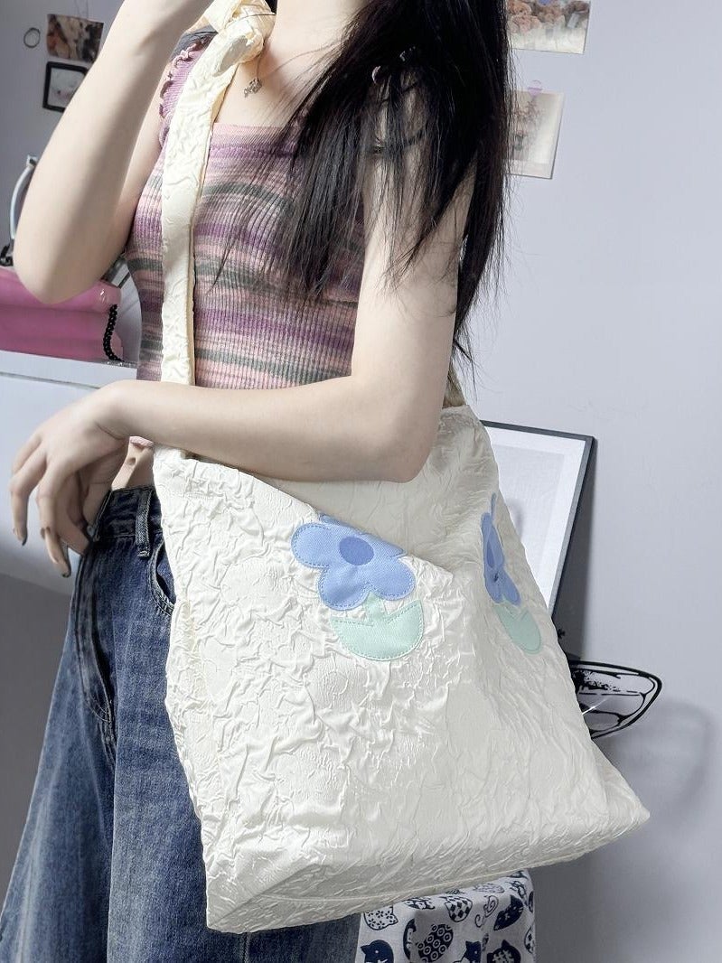Fresh And Cute Flower Handbag Women'S Super Soft Large Capacity Canvas Shoulder Crossbody Bag For Students - Image 2