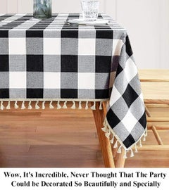 Partisout Partisout Checked Table Runner Bufflo Plaid Table Runner Christmas Table Cover Party Table Runner (56x80 inch, Black and White)  - Image 2