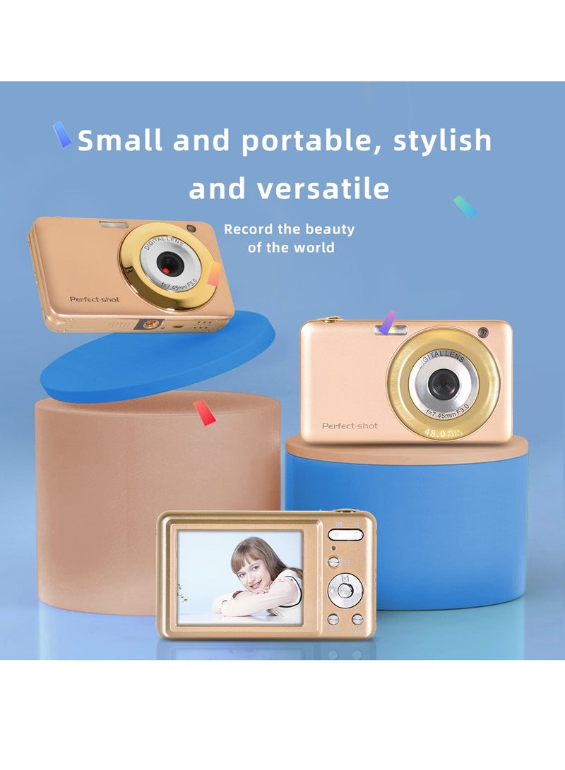 2.7-Inch Ultra Slim Portable 48MP Student Camera HD Digital Camera Kids Camera（Gold）
