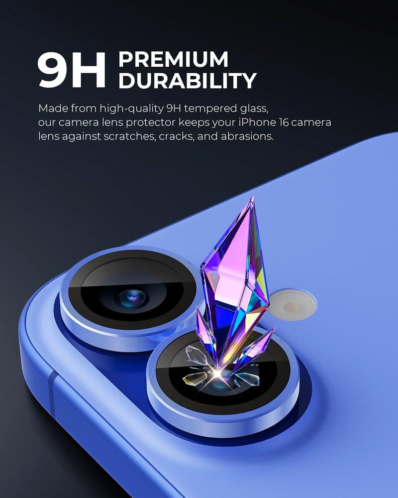 Upcommon UARMOR Camera Lens Protector for iPhone 17, 16 & 16 Plus - 9H Tempered Glass, Blue - Image 2