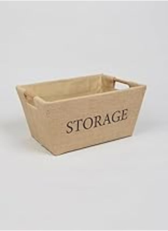 Matalan Matalan Jute Storage Tray with White Script Detail, 18 cm x 29 cm x 19 cm Size, Beige 