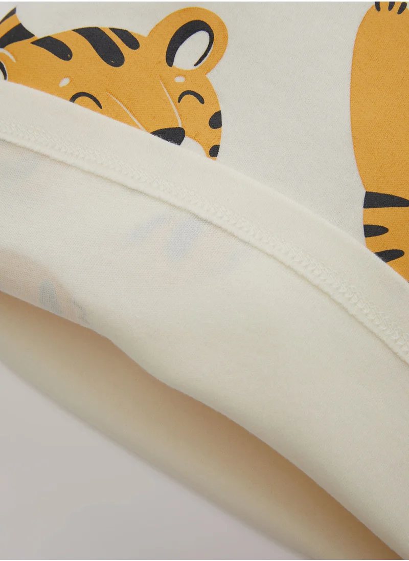 DeFacto Tiger Printed Short Sleeve Cotton Pajama Set