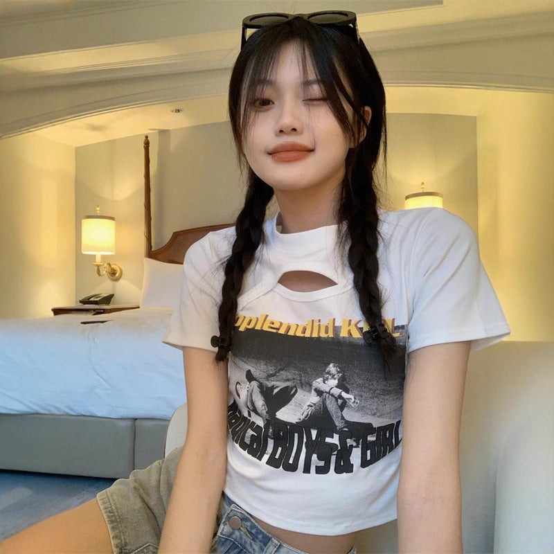 BM Style Short Hot Girl T-Shirt Women's 2025 Summer American-style Slim-fit Short-sleeved Sweet and Hot Slim-fit Design Student Top - Image 3