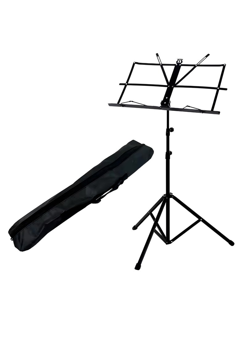 حامل نوتة موسيقية ستاند أوراق موسيقية قابل للطي و ارتفاع قابل للتعديل  مع شنطة للتخزين - أسود - Image 1