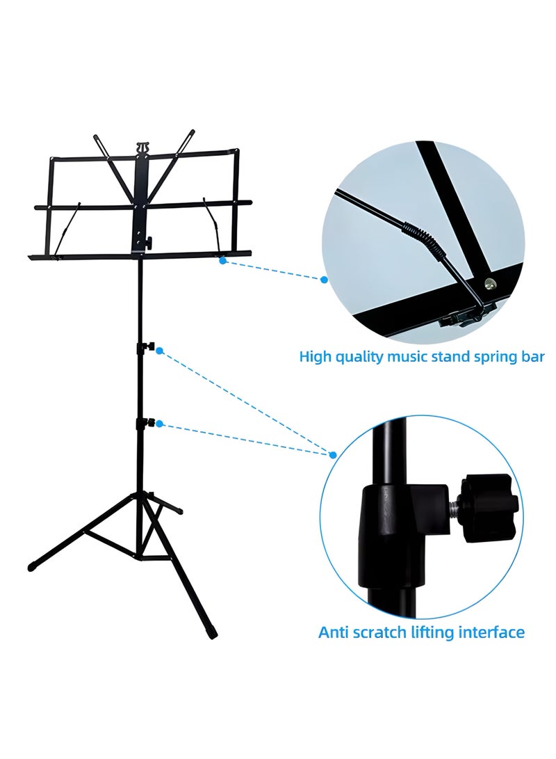 حامل نوتة موسيقية ستاند أوراق موسيقية قابل للطي و ارتفاع قابل للتعديل  مع شنطة للتخزين - أسود - Image 4