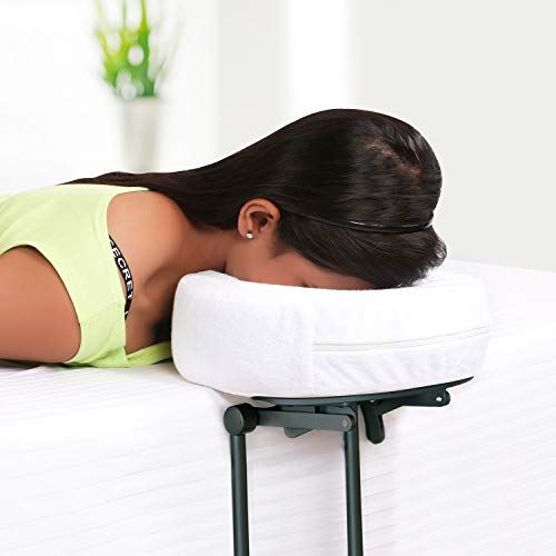 Metron Massage Face Cradle Cushion Memory Foam - Massage Table & Massage Chair Headrest Pillow with Washable Terry White Cover| Pack of 1 - Image 5