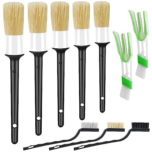 HMPLL 10pcs Car Detailing Kit Premium Detailing Brush Set Includes 5 Soft Car Detailing Brushes 3 Wire Brush 2 Air Vent Brush for Cleaning Car Interior and Exterior Detailing White - Image 1