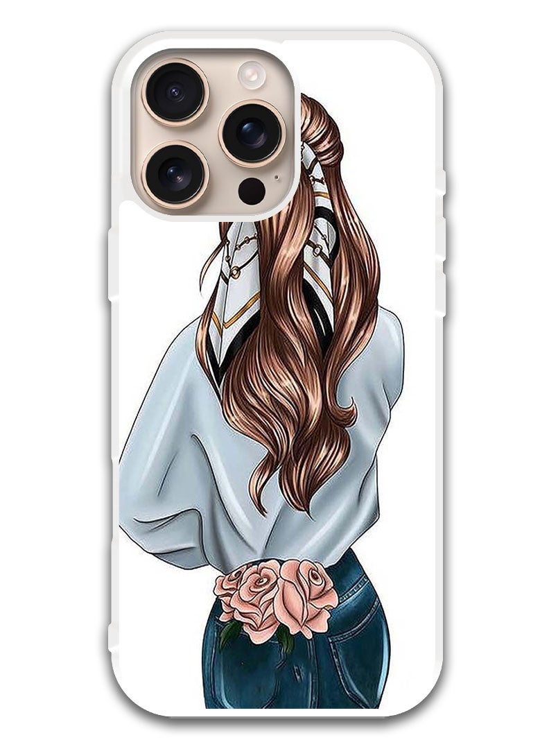 Theodor Protective Case Cover For APPLE IPHONE 16 Pro Pink Rose Girl (White Bumper) - Image 1