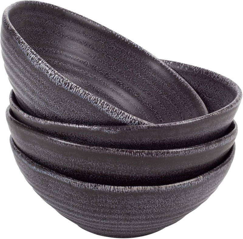 Elanze Designs Modern Chic Ribbed Serving Meals Soup Salad French Onion Cereal Chili Pasta Ceramic Stoneware Kitchen Dinnerware Bowls Set of 4  Charcoal Grey - Image 1