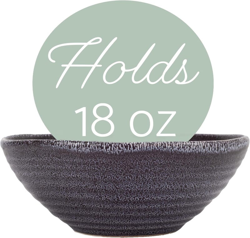 Elanze Designs Modern Chic Ribbed Serving Meals Soup Salad French Onion Cereal Chili Pasta Ceramic Stoneware Kitchen Dinnerware Bowls Set of 4  Charcoal Grey - Image 2