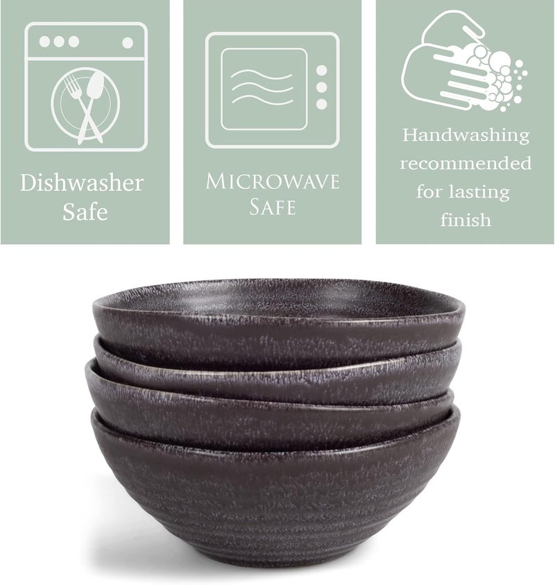 Elanze Designs Modern Chic Ribbed Serving Meals Soup Salad French Onion Cereal Chili Pasta Ceramic Stoneware Kitchen Dinnerware Bowls Set of 4  Charcoal Grey - Image 3