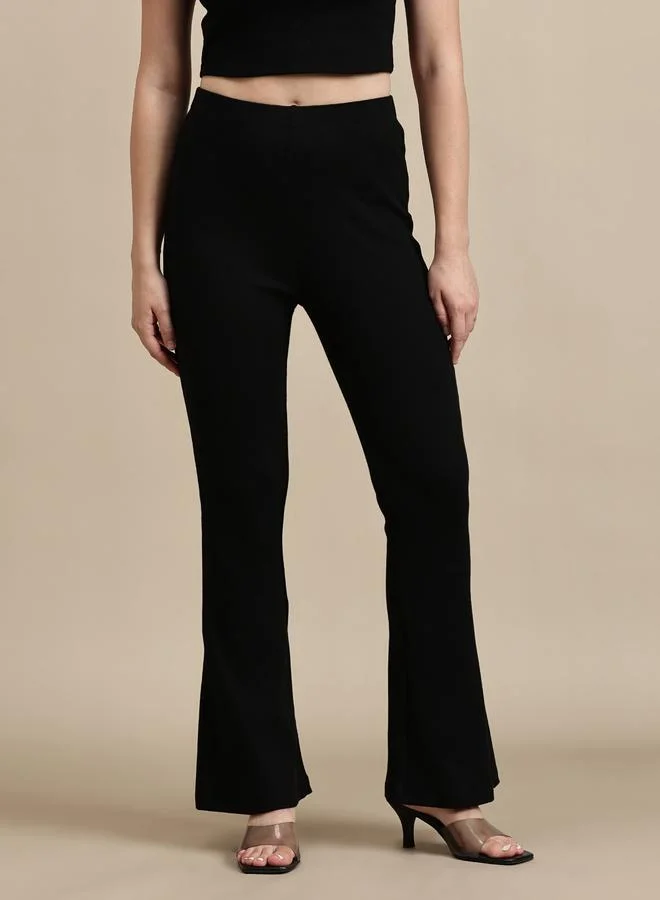 ECOLORE Black Ribbed Flared Pants