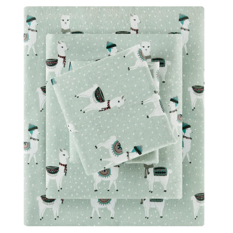 Sleep Philosophy True North by Sleep Philosophy Cozy Flannel Warm 100 Cotton Sheet  Novelty Print Animals Stars Cute Ultra Soft Cold Weather Bedding Set Twin Seafoam Llama 3 Piece 