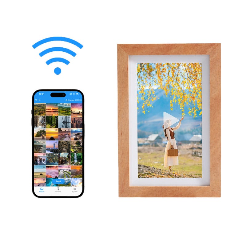 Digital Photo Frame 7-Inch IPS Display With 1024*600 Resolution & Clear Visuals - Smart WiFi Frame With Mobile App Transmission & Built-In Speaker, Solid Wood Frame For Home Gifting & Multimedia Viewi - Image 1
