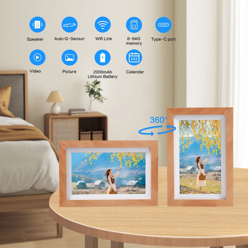 Digital Photo Frame 7-Inch IPS Display With 1024*600 Resolution & Clear Visuals - Smart WiFi Frame With Mobile App Transmission & Built-In Speaker, Solid Wood Frame For Home Gifting & Multimedia Viewi - Image 2