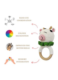Happy Threads Happy Threads, Crochet Cow Rattle for Newborn,Babies, Soft Handmade Rattle Toys for Kids, Childsafe (BIS Certified)  - Image 4