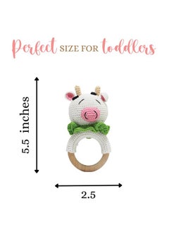 Happy Threads Happy Threads, Crochet Cow Rattle for Newborn,Babies, Soft Handmade Rattle Toys for Kids, Childsafe (BIS Certified)  - Image 2