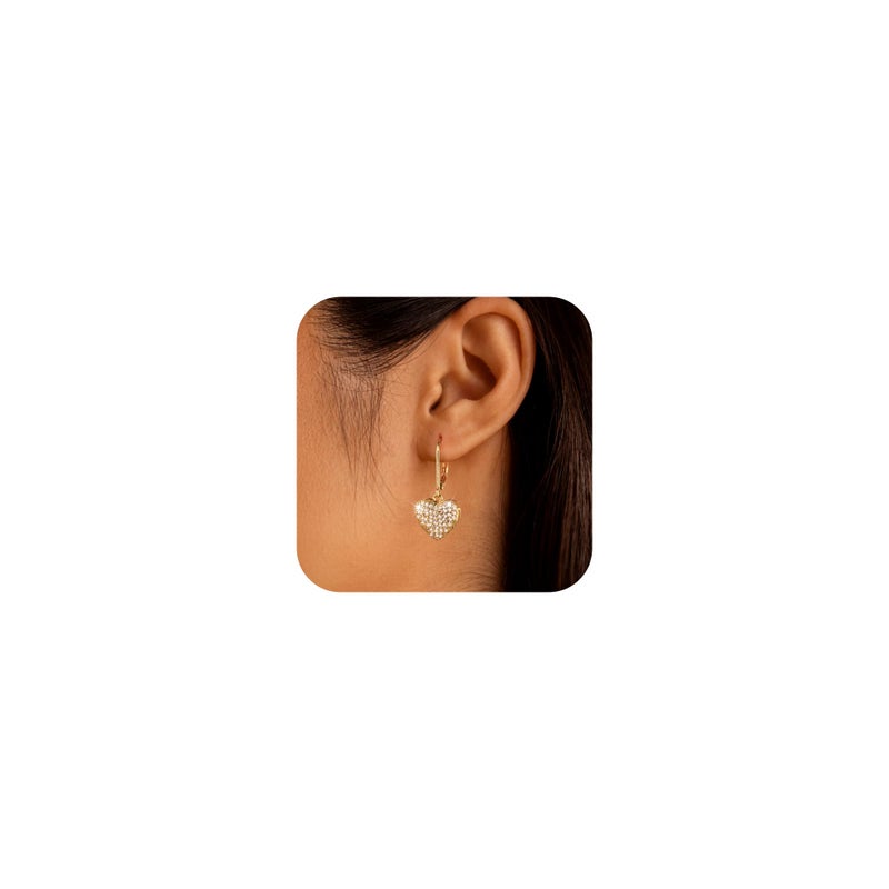 ALEXCRAFT Gold Heart Earrings, ALEXCRAFT 14K Goldplated Heart Dangle Leverback Earrings for Women Trendy Hypoallergenic Sterling Silver Leverback Earings Gold Cubic Zirconia Dangling Drop Earrings for Women - Image 2