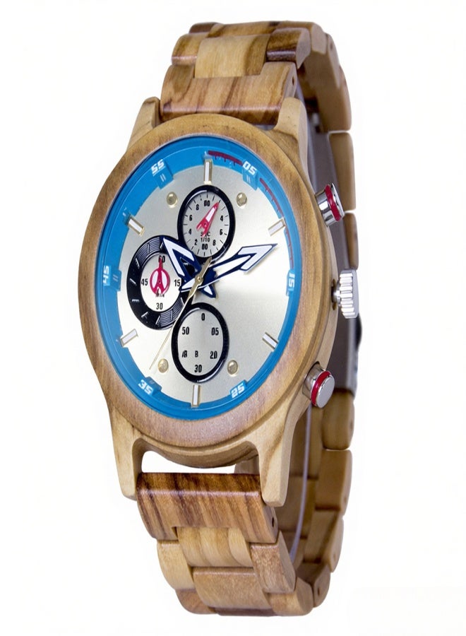 REDEAR Men Watch Wood Case& Band Quartz Movement Time& Calendar Display Luminous Pointer Stopwatch Function Daily Waterproof Male Fashion Wristband for Sports& Daily Life(Box Packaged) - Image 1