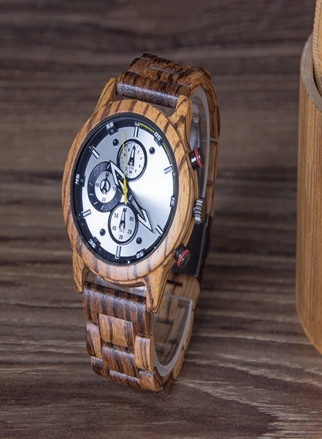 REDEAR Men Watch Wood Case& Band Quartz Movement Time& Calendar Display Luminous Pointer Stopwatch Function Daily Waterproof Male Fashion Wristband for Sports& Daily Life(Box Packaged) - Image 4