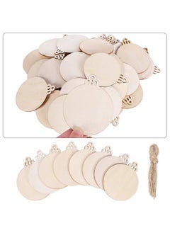 Max Fun 60Pcs 3.5" Diy Wooden Christmas Ornaments Unfinished Predrilled Wood Slices Circles For Crafts Round Centerpieces Discs Holiday Hanging Decorations  - Image 2