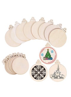 Max Fun 60Pcs 3.5" Diy Wooden Christmas Ornaments Unfinished Predrilled Wood Slices Circles For Crafts Round Centerpieces Discs Holiday Hanging Decorations  - Image 3