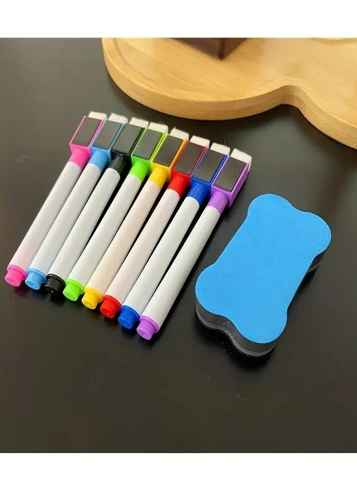 Generic - Set of 8 Magnetic Quick-Drying Whiteboard Markers with Eraser, Multi-Color, Includes Eraser - Image 1