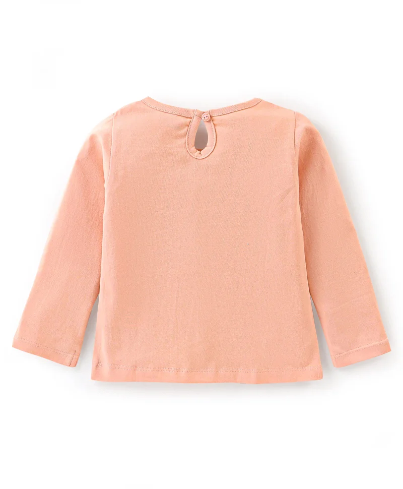 babyhug Babyhug 100% Cotton Full Sleeves Tee with Text Graphics Print - Peach