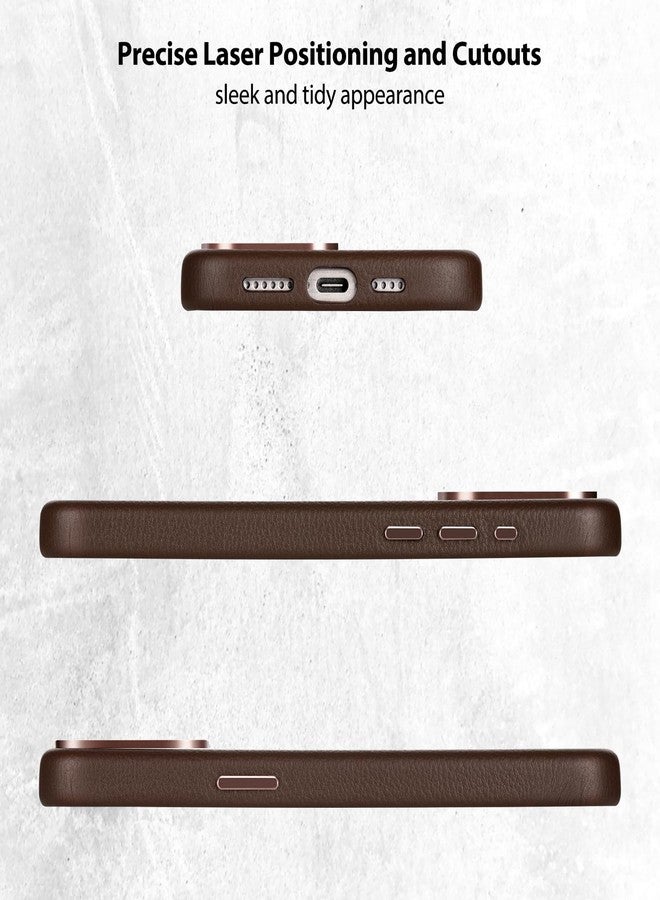 Belemay Compatible with iPhone 13 Pro Max Leather Case, Compatible with MagSafe - Luxury Tumbled Leather - Metal Buttons & Lens Protector - Slim Fit&Durable - Distinctive Texture (6.7-inch) - Brown - Image 4