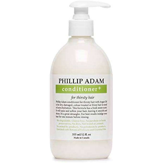 PHILLIP ADAM THIRSTY HAIR CONDITIONER + FOR DRY OR DAMAGED HAIR - INFUSED WITH ARGAN OIL, MORINGA SEED OIL AND MACADAMIA OIL - PARABEN FREE, VEGAN - 12 FL OZ - Image 1