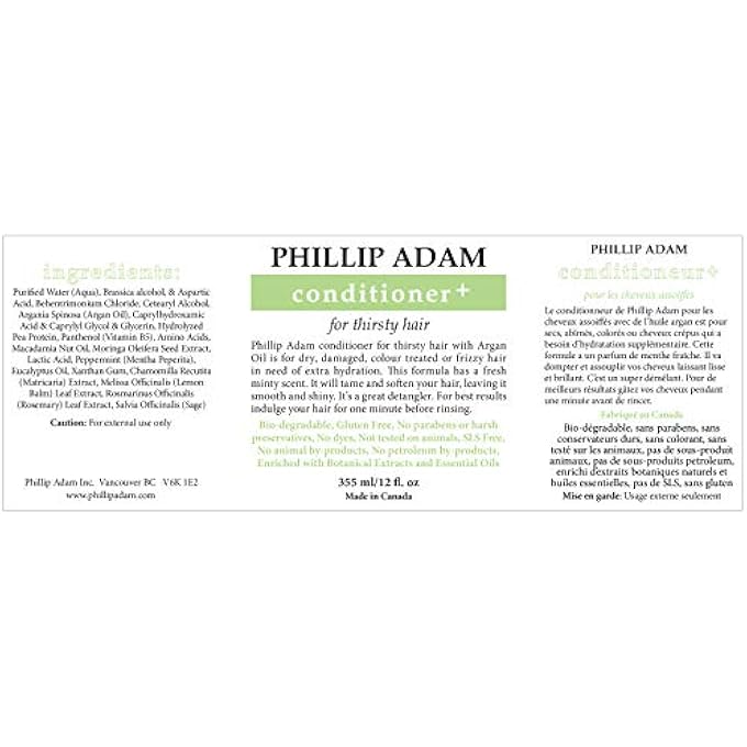PHILLIP ADAM THIRSTY HAIR CONDITIONER + FOR DRY OR DAMAGED HAIR - INFUSED WITH ARGAN OIL, MORINGA SEED OIL AND MACADAMIA OIL - PARABEN FREE, VEGAN - 12 FL OZ - Image 2