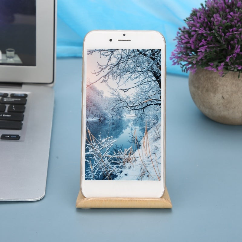 Double-Sided Walnut Desktop Tablet Holder - Sturdy Durable Light Color Mobile Phone Stand for Home Office Desktop Use - Image 4