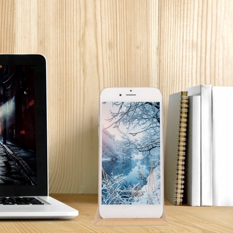Double-Sided Walnut Desktop Tablet Holder - Sturdy Durable Light Color Mobile Phone Stand for Home Office Desktop Use - Image 5