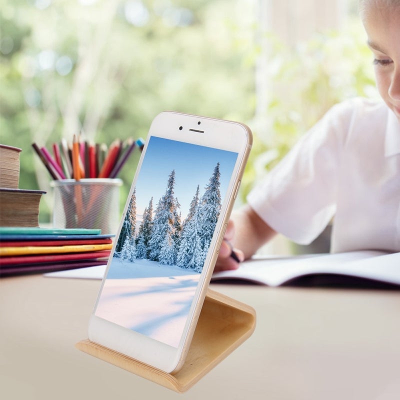Double-Sided Walnut Desktop Tablet Holder - Sturdy Durable Light Color Mobile Phone Stand for Home Office Desktop Use - Image 1