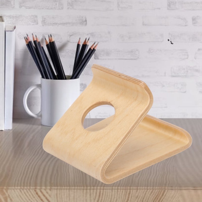 Double-Sided Walnut Desktop Tablet Holder - Sturdy Durable Light Color Mobile Phone Stand for Home Office Desktop Use - Image 2