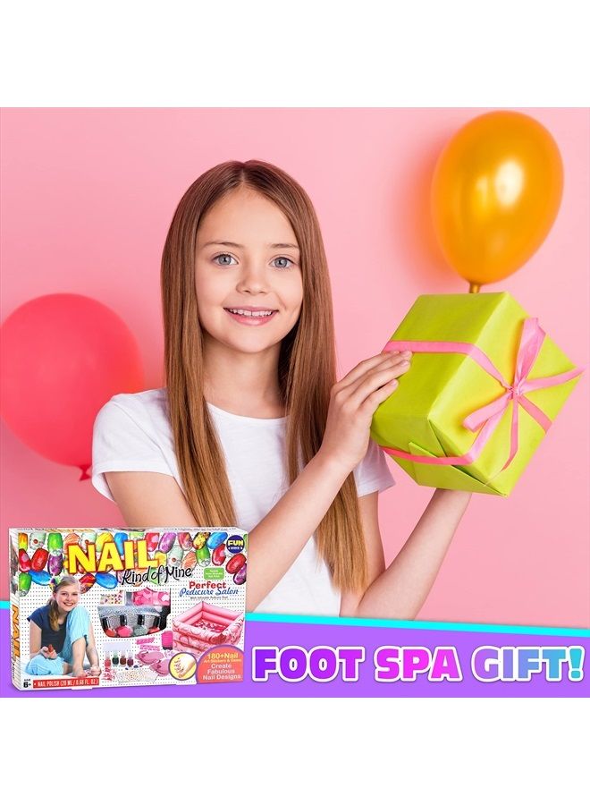 FUN KIDZ طقم سبا للأقدام للأطفال للفتيات، طقم باديكير فنكيدز للفتيات يتضمن حوض قدم قابل للنفخ أكبر ومضخة نفخ ومواد طلاء أظافر قابلة للتقشير لحفلة النوم، 17.91Wx12.4L - Image 5