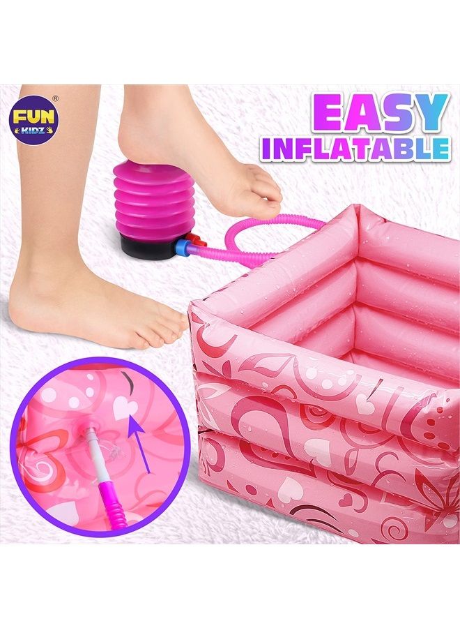 FUN KIDZ طقم سبا للأقدام للأطفال للفتيات، طقم باديكير فنكيدز للفتيات يتضمن حوض قدم قابل للنفخ أكبر ومضخة نفخ ومواد طلاء أظافر قابلة للتقشير لحفلة النوم، 17.91Wx12.4L - Image 4