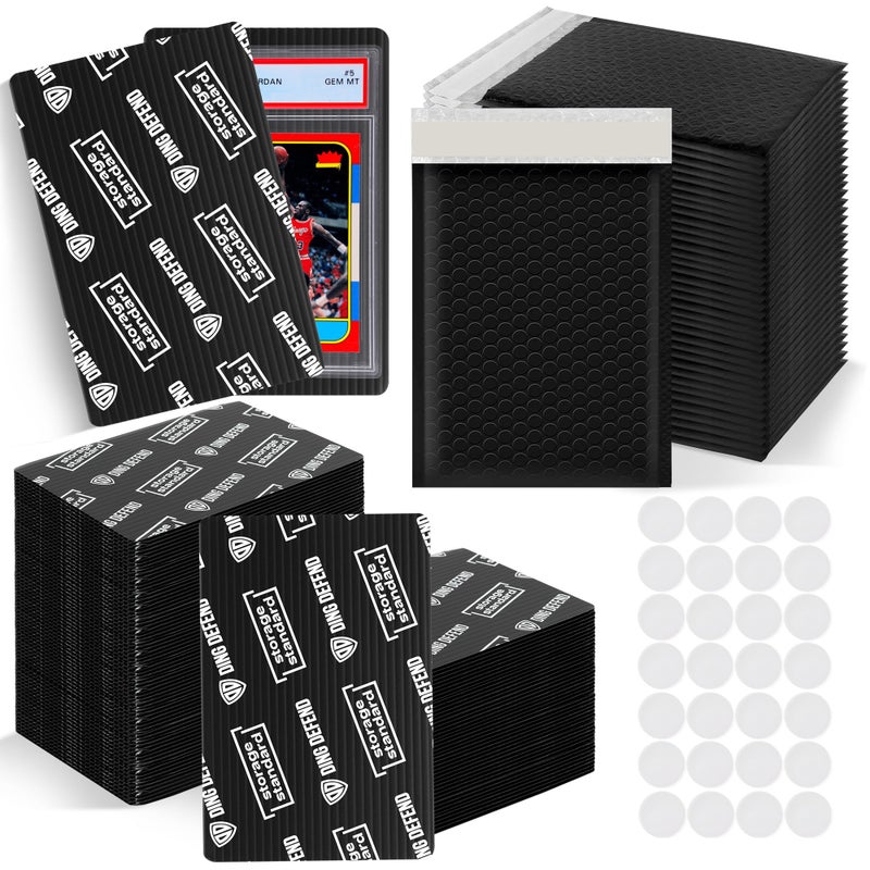 Storage Standard Ding Defend Trading Card Shipping Kit - Includes 110 4â€™â€™ x 6â€™â€™ Protectors, 55 Envelope Bubble Mailers, 240 Tape Seals for Slabs & Collectible Cards - Black - Image 1