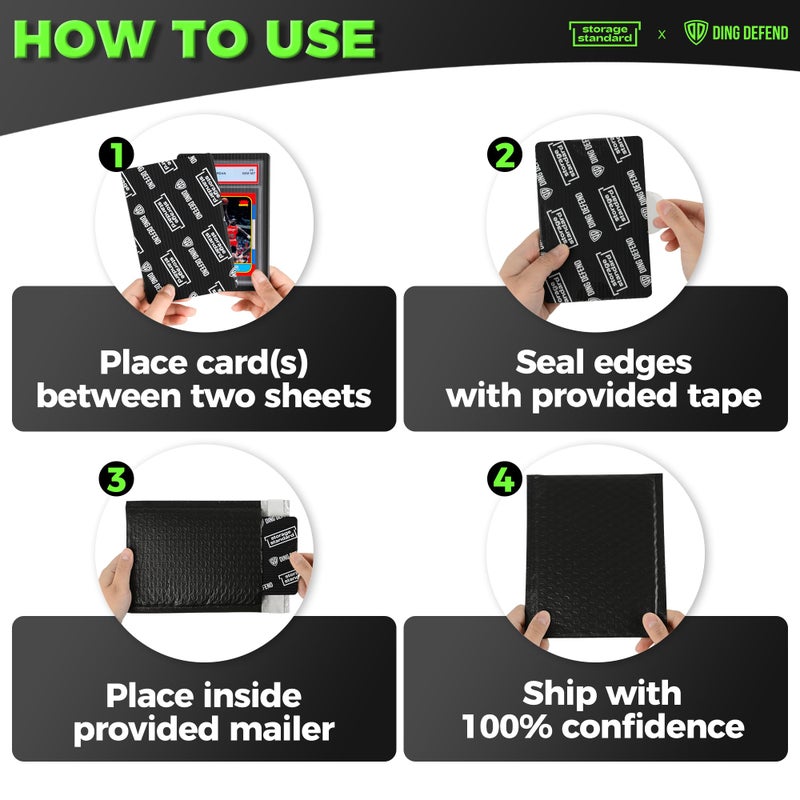 Storage Standard Ding Defend Trading Card Shipping Kit - Includes 110 4â€™â€™ x 6â€™â€™ Protectors, 55 Envelope Bubble Mailers, 240 Tape Seals for Slabs & Collectible Cards - Black - Image 4
