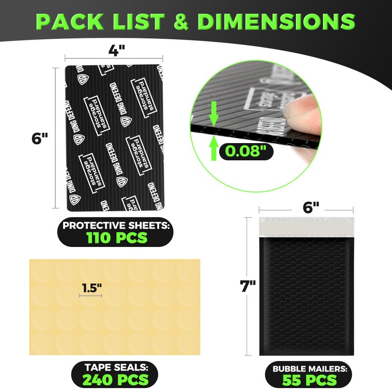 Storage Standard Ding Defend Trading Card Shipping Kit - Includes 110 4â€™â€™ x 6â€™â€™ Protectors, 55 Envelope Bubble Mailers, 240 Tape Seals for Slabs & Collectible Cards - Black - Image 3