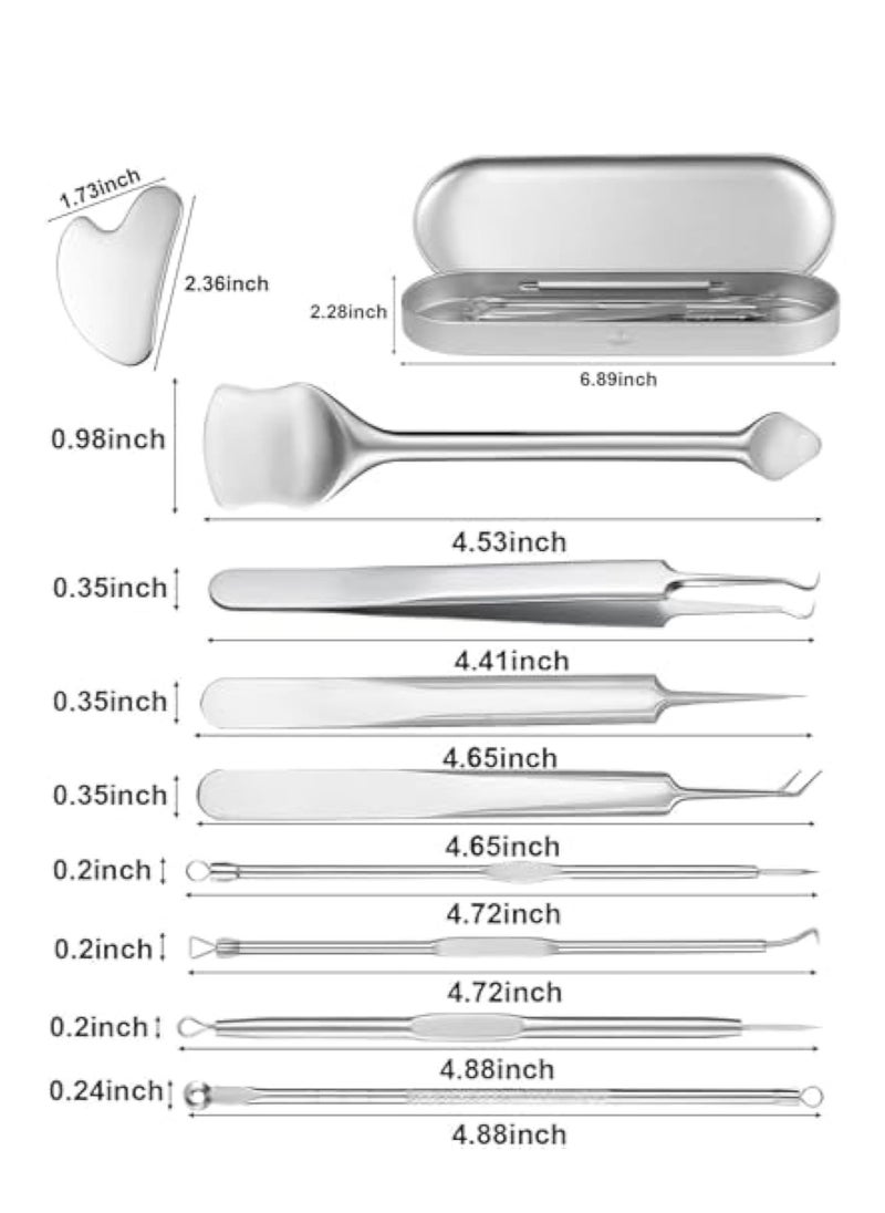 KASTWAVE 10Pcs Blackhead Remover Tools Kit, Stainless Steel Pimple Popper Tool Kit, Acne Needle Tools Set, Blackhead Extractor, Guasha Tool, Face Spatula, Skin Care Tools Kit with Metal Case, Pore Cleaner  - Image 5