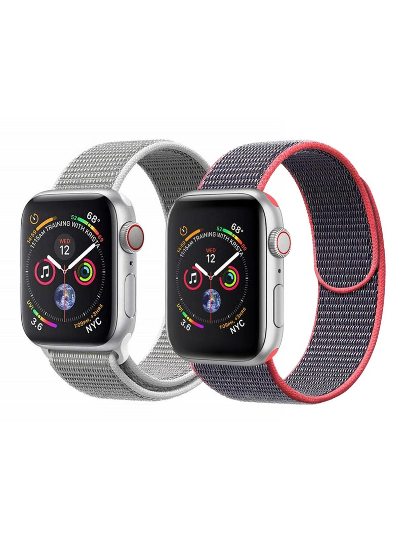 Nylon Sport Loop Band Strap 40/44/41/45mm For Apple Watch Series Electric Pick Strap with Seashell Strap(set of 2)