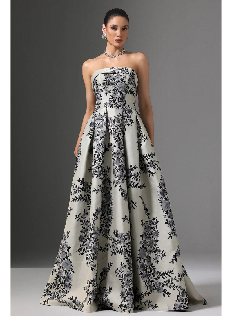 Zeno Strapless Floral Embroidery Maxi Dress