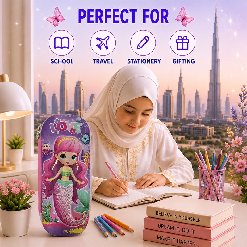 Cocobee Mermaid Love Pencil Case With Internal Mesh Pocket, Sturdy Build, Zipper Closure – Girls, 3+ Years, Multicolor - Image 5