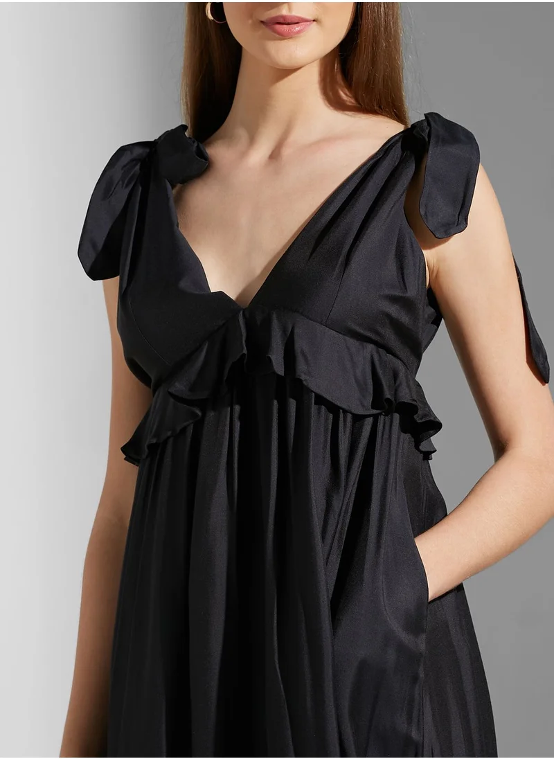 REISS Plunge Neck Ruffle Detail Dress