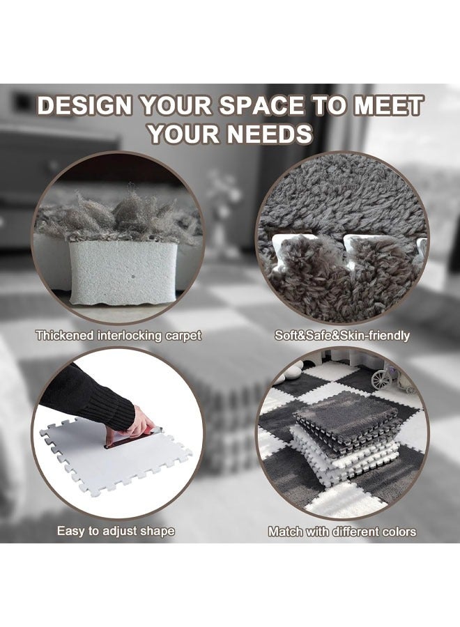 HQ-GAMING Interlocking Tile Mats with Border, Fluffy Soft EVA Foam Area Rug Puzzle Area Square Rug Playmat for Children Room Bedroom Home, Non-Slip Protective Floor Carpet Play Mat (Grey) - Image 3